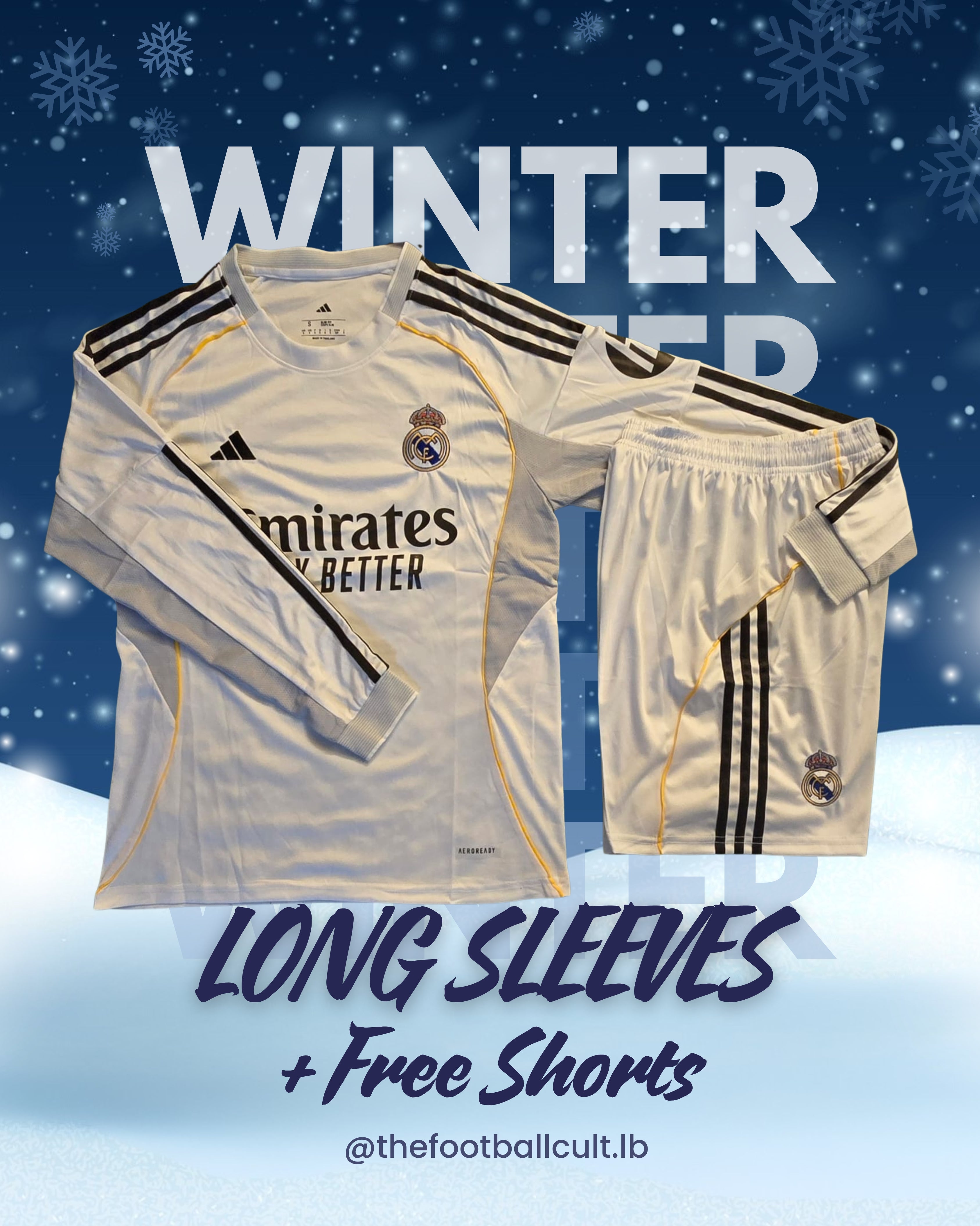 Long Sleeves Real Madrid Home Kit + FREE SHORTS