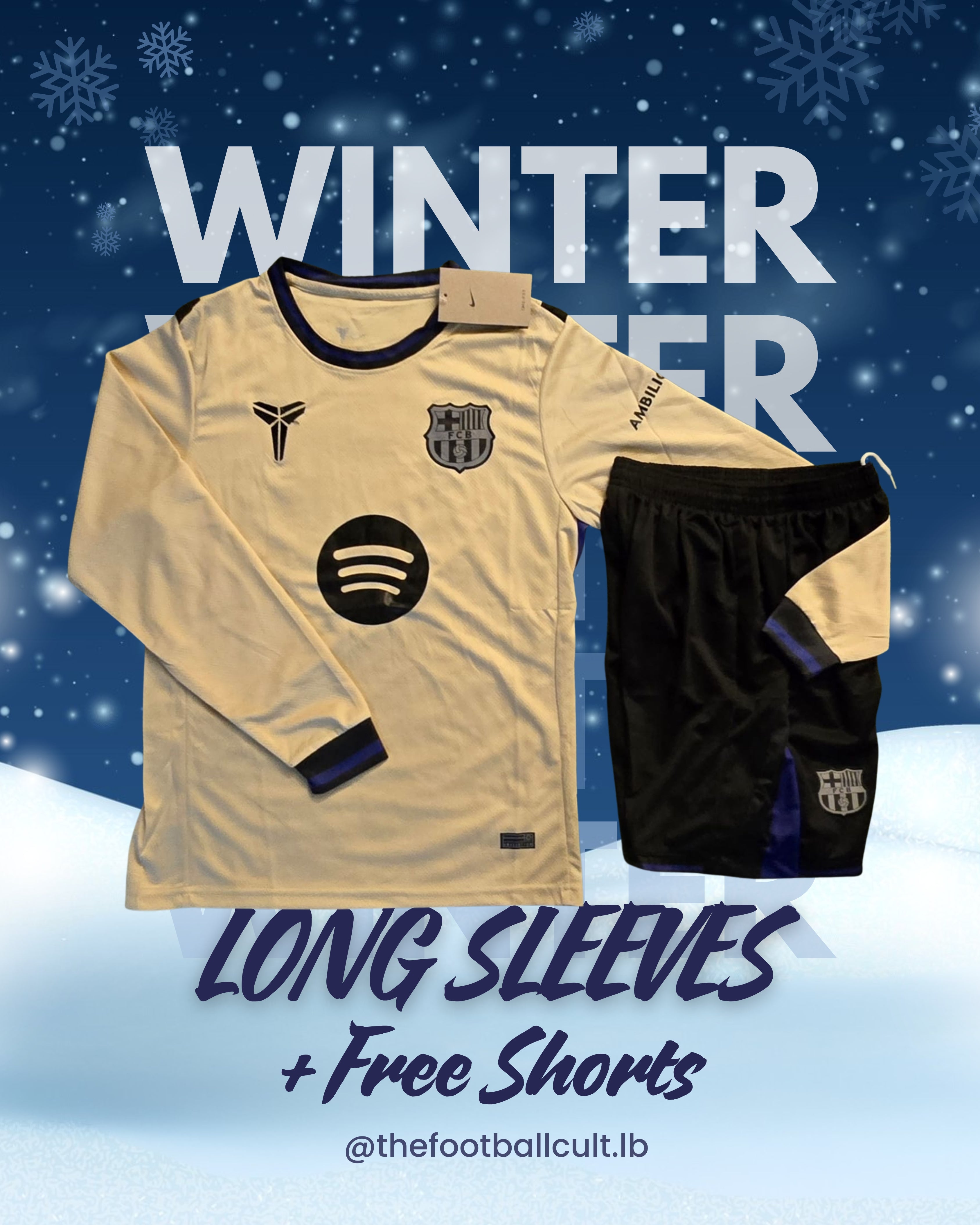 Long Sleeves Barcelona Away Kit + FREE SHORTS