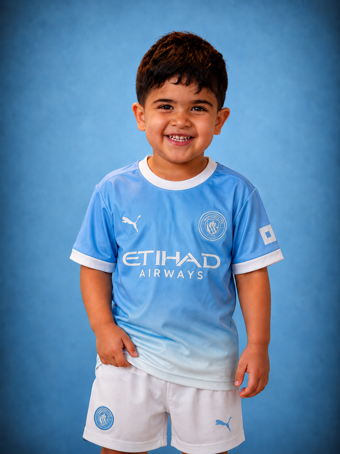 Manchester City Kids Home Kit + FREE shorts