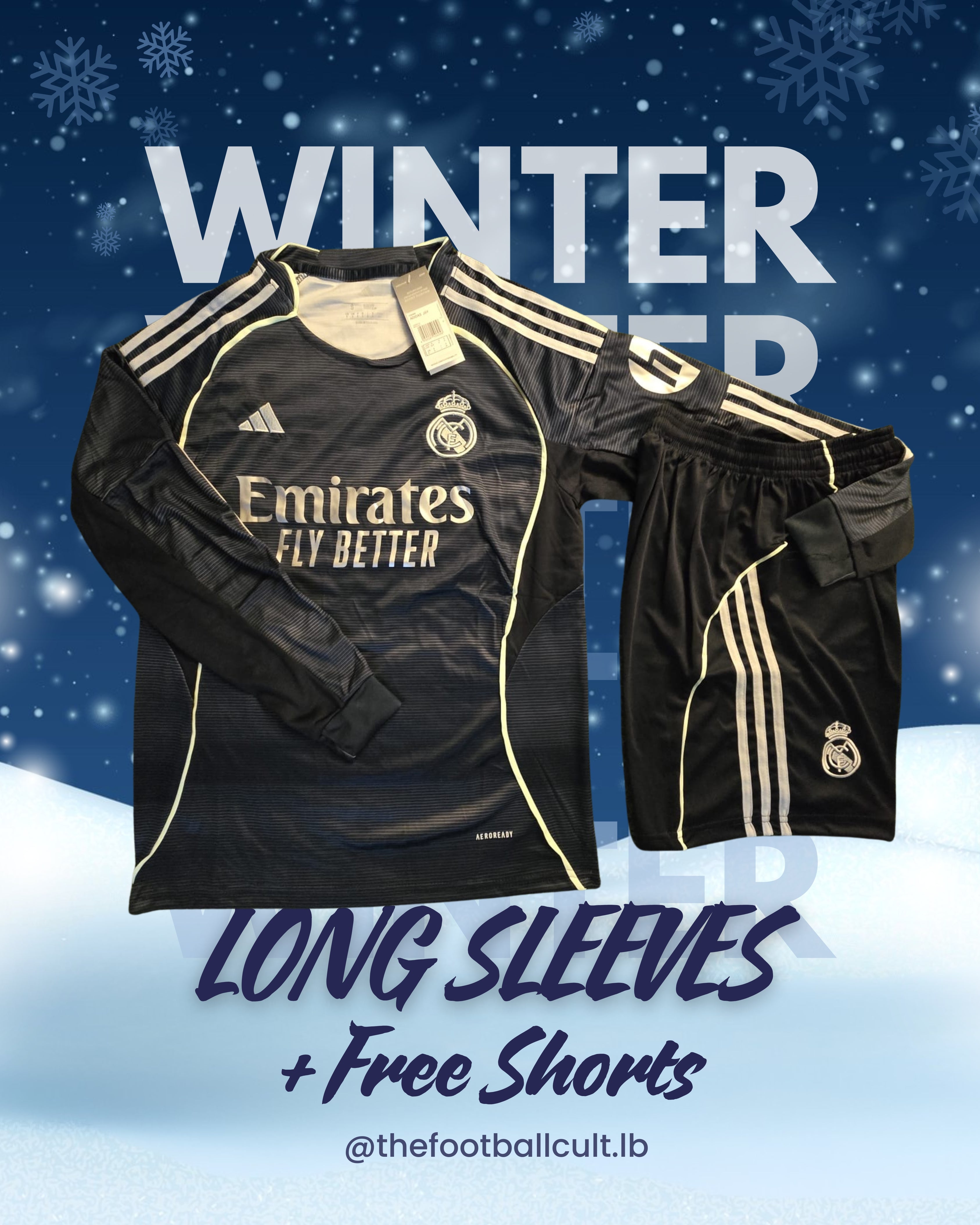 Long Sleeves Real Madrid Third Kit + FREE SHORTS